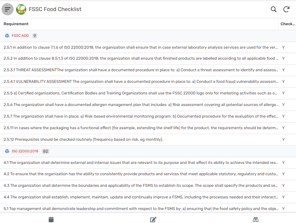 screenshot of Food Safety Audit